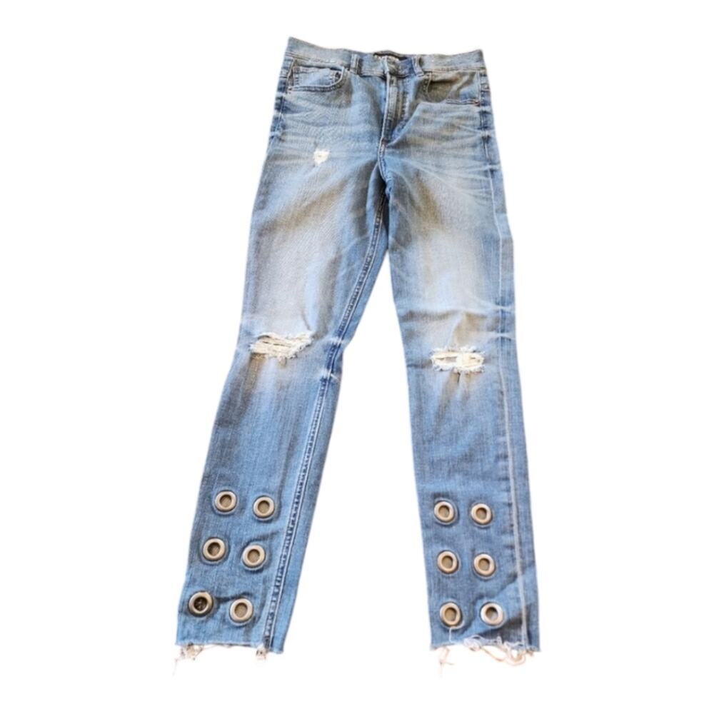 Express distressed stretch straight legging Super high waist jeans size Moto 4